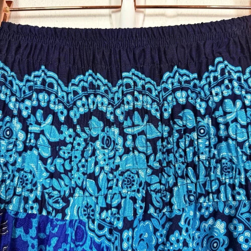 Blue Floral Skirt‎ Asymmetric Tie Waist Smocked Whimsigoth Gypsy Fairy Grunge S